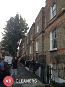 AB Cleaner Cleaning a Window With a Water-fed Pole